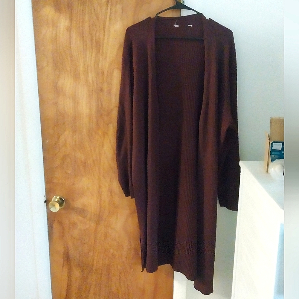 Maroon long sleeve cardigan Ribbed 2X